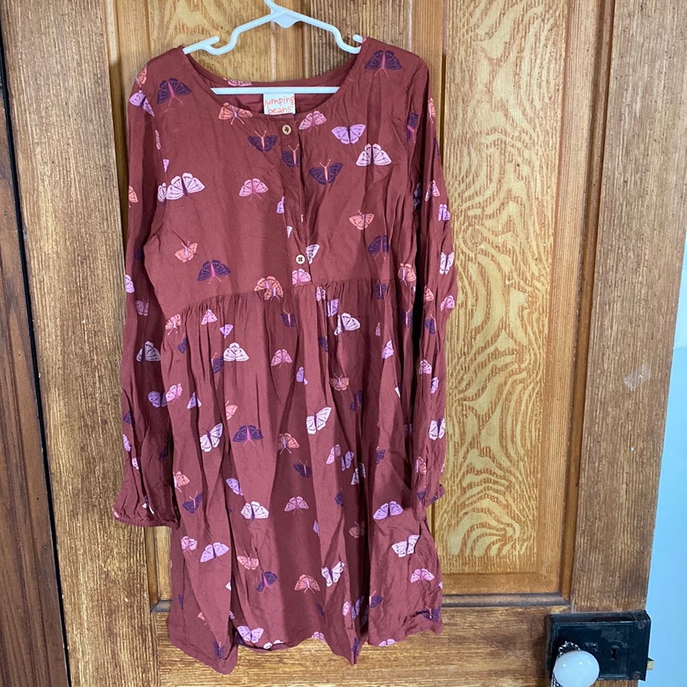 EUC size 8 jumping beans dress, rust colored with butterflies